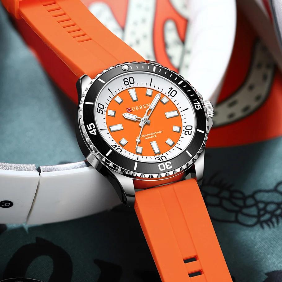 CURREN Sport Men Watch Top Brand Luxury Military Army Waterproof Male Clock Orange Silicone Quartz Original Man Wristwatch 8448