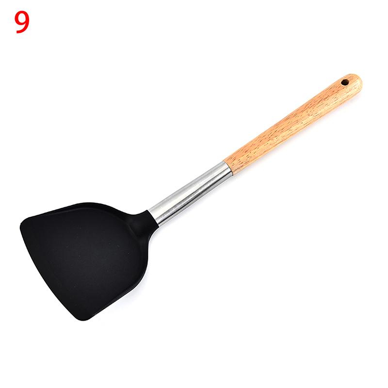 Silicone Kitchenware Non-Stick Heat-Resistant Cookware Kitchen Utensils Set Spatula Shovel Spoon Wooden Handle Cooking Tool Set