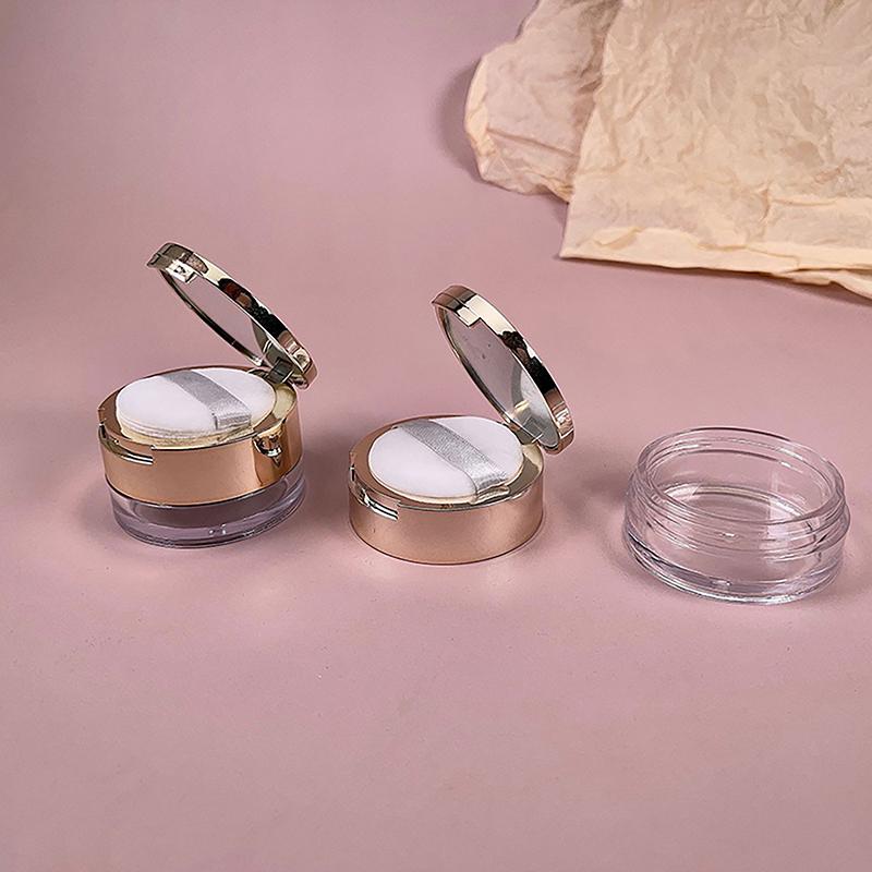 6G Gold Portable Cosmetic Flour Plastic Box Empty Loose Flour Pot With Sieve Travel Makeup Jar Sifter Container With Puff