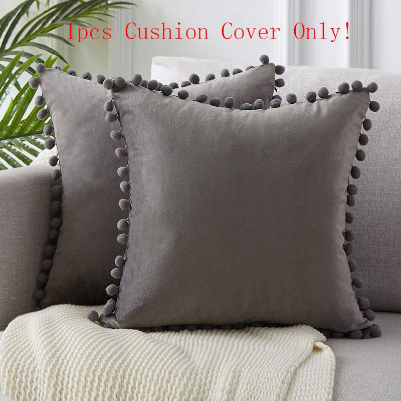 

Pompoms Luxury 45x45cm Cushion Cover Soft Particle Velvet Solid Pillow 1pc Case Brown Gray,45*45cm/17.72*17.72in