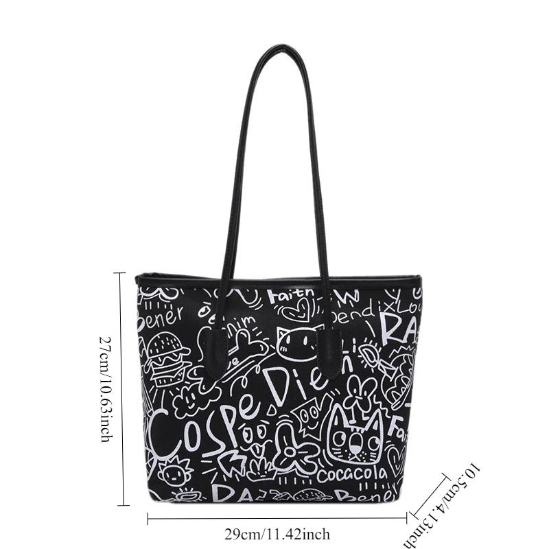 Fashi and Versatile Casual Single Shoulder Handbag with Pendant, Large Capacity Printed Tote Bag, College Style Women's Bags