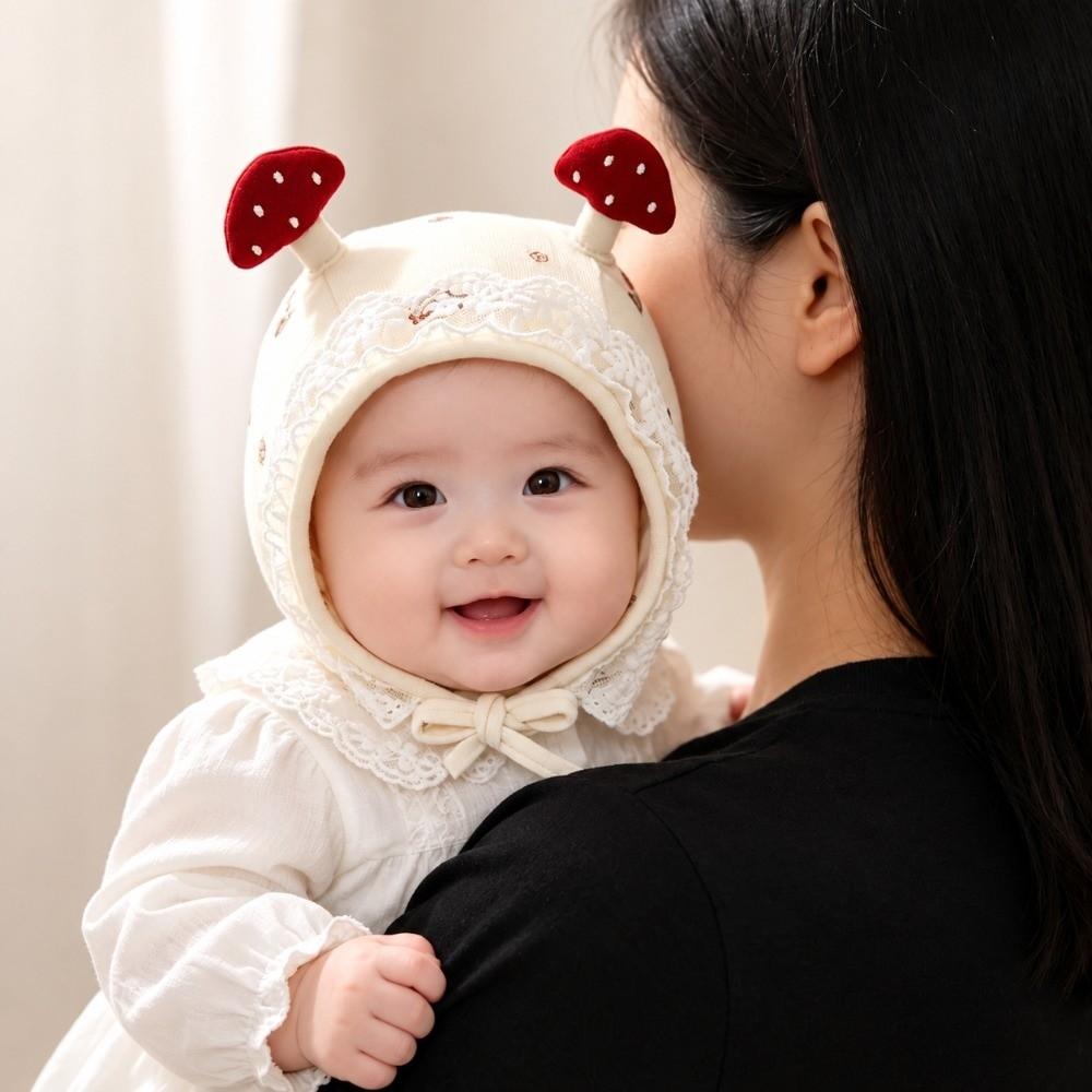 Windproof Newborn Baby Hat Lace Trim Mushroom Lace Hat Baby Earflap Hat  Newborn Photo Shoot Baby