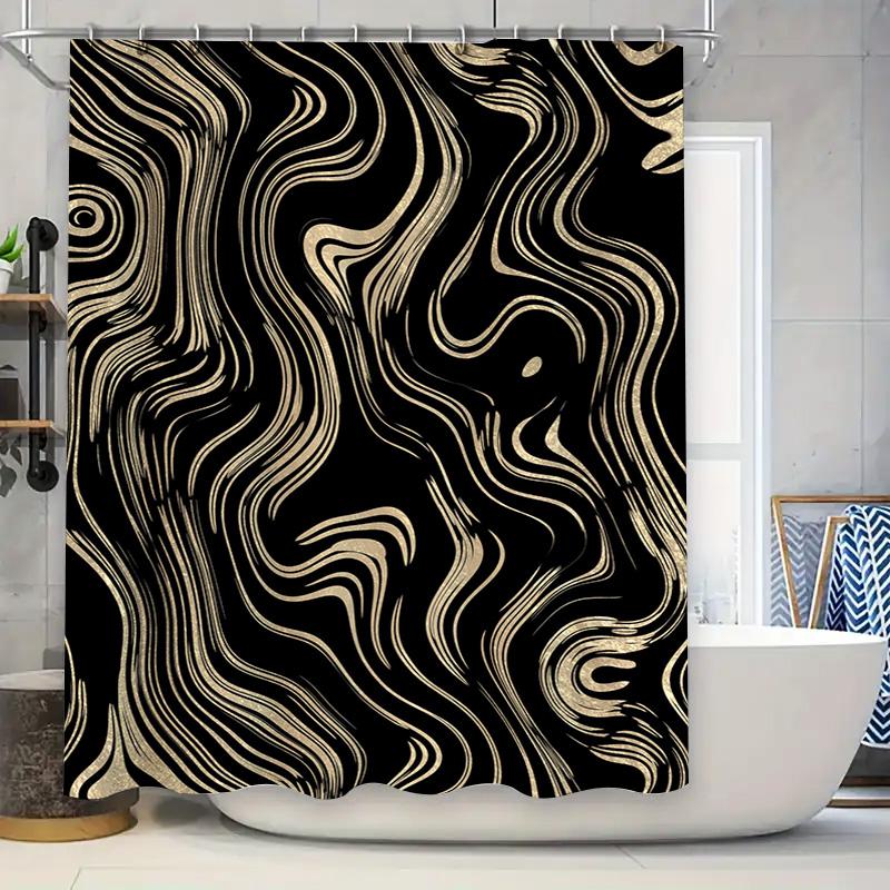 

Black And Gold Marble Shower Curtain With Modern Design Waterproof Bathroom Decor W60H190(CM)-1 Pcs