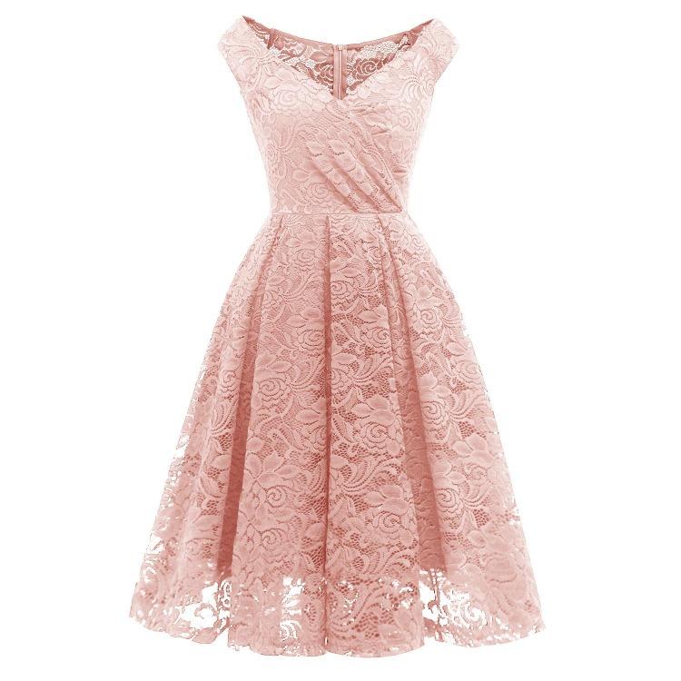

Vintage Floral Lace Bridesmaid Dress Off Shoulder Bardot Midi Swing Cocktail Evening Party Wedding Outfit Formal Special Occasion Dresses for Women S румянец