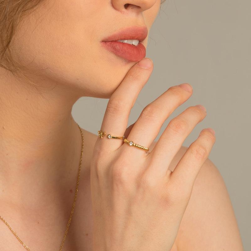 Edelstahl Echter Gold Diamantring Damen Stilvoller Öffnungs Verstellbarer Titanstahlring