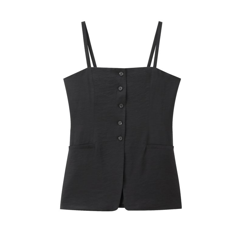 Kaslead New Arrival Women's Fashion Style Decorated Row Button Vest Casual Long Pleated Pants 4043287 4043286