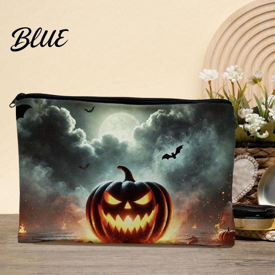 Halloween Storage Bag Bag Large Capacity Cosmetic with Pumpkin Secure Zipper Castle Skull Print Smooth Thickened Canvas Toiletry Black Pouch