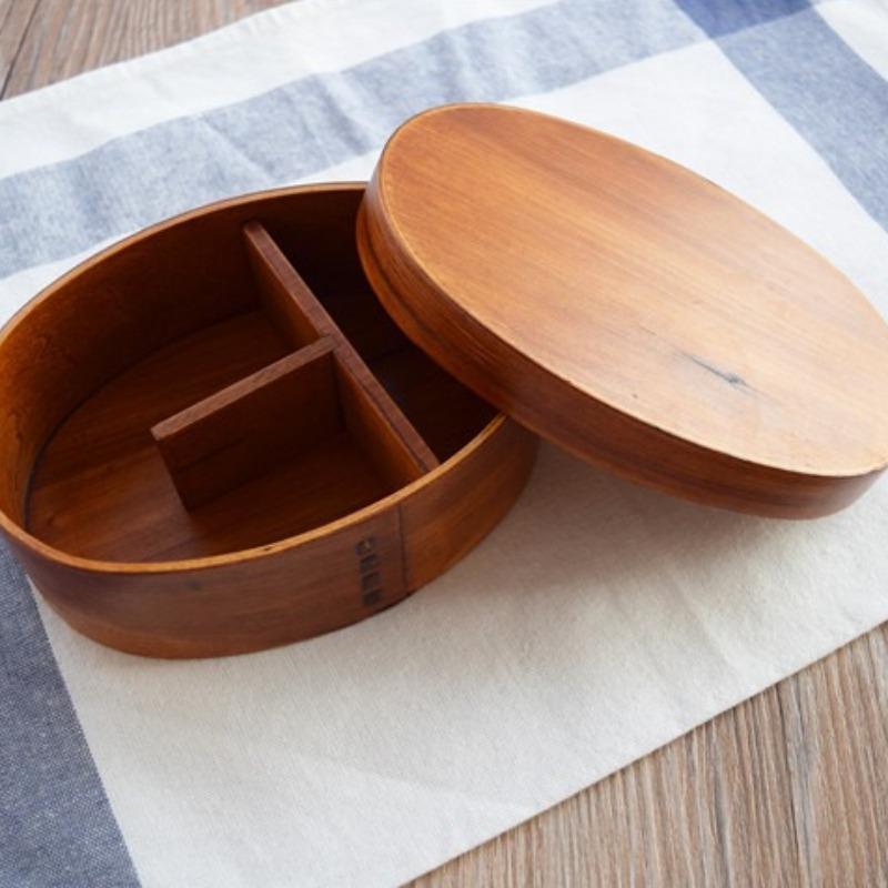 Scatola Bento Ovale in Legno Stile Giapponese - Contenitore Marrone per Pranzo Sushi per Adulti, Stoviglie in Legno Semplici e Creative, Ecologico