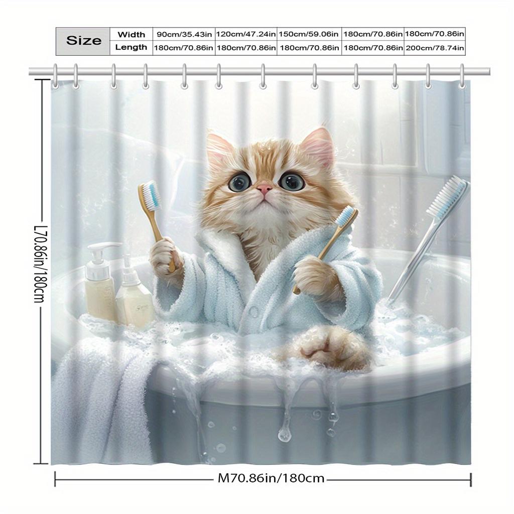 Cute Cat Bath Shower Curtain: Embrace The Fun Design, Soft Fabric, And Playful Vibes For Your Cozy Bathroom