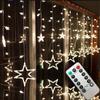 LED Pentagram Curtain Light Indoor Room Decorative Light Wedding Birthday Remote Control Curtain Lamp String with Tail