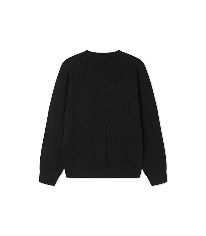Blackbrown Round Neck Cable Knit Cardigan [Black]