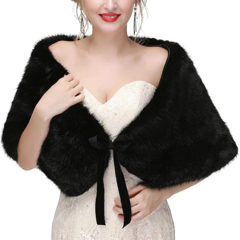 Bridal Faux Fur Cape Wedding Shawl Women Thick Warm Formal Dress Cover Up Winter