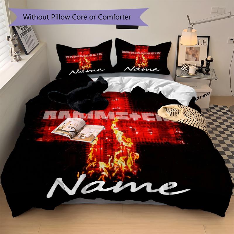 Custom Textile Rammstein Metal Bedding 3 Piece Set HD Print Duvet Cover Pillowcases for Teens Adult Bedroom Decoration
