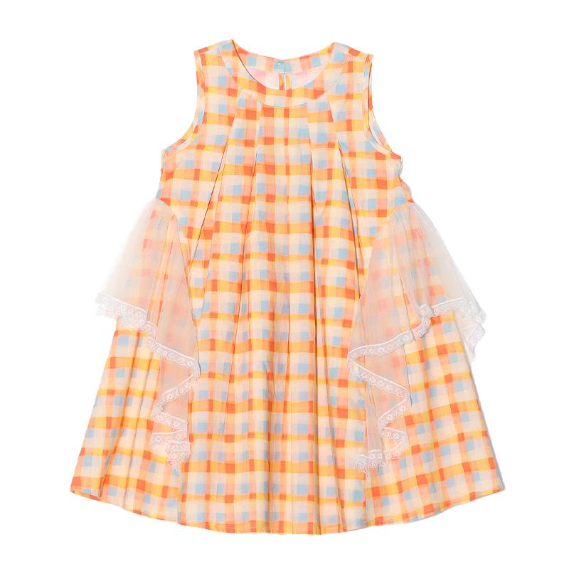 Fuluomi Girls  Summer Plaid Mesh Princess Dress 140