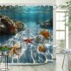 Undersea Scenery Shower Curtain - Beautiful Sea Creatures & Coral Landscape, Polyester Bathroom Decor,12 Hooks