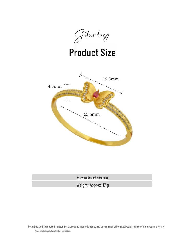 Gold-Plated Ruby Diamond Butterfly Bangle Bracelet - Women's Luxury Fashion Jewelry