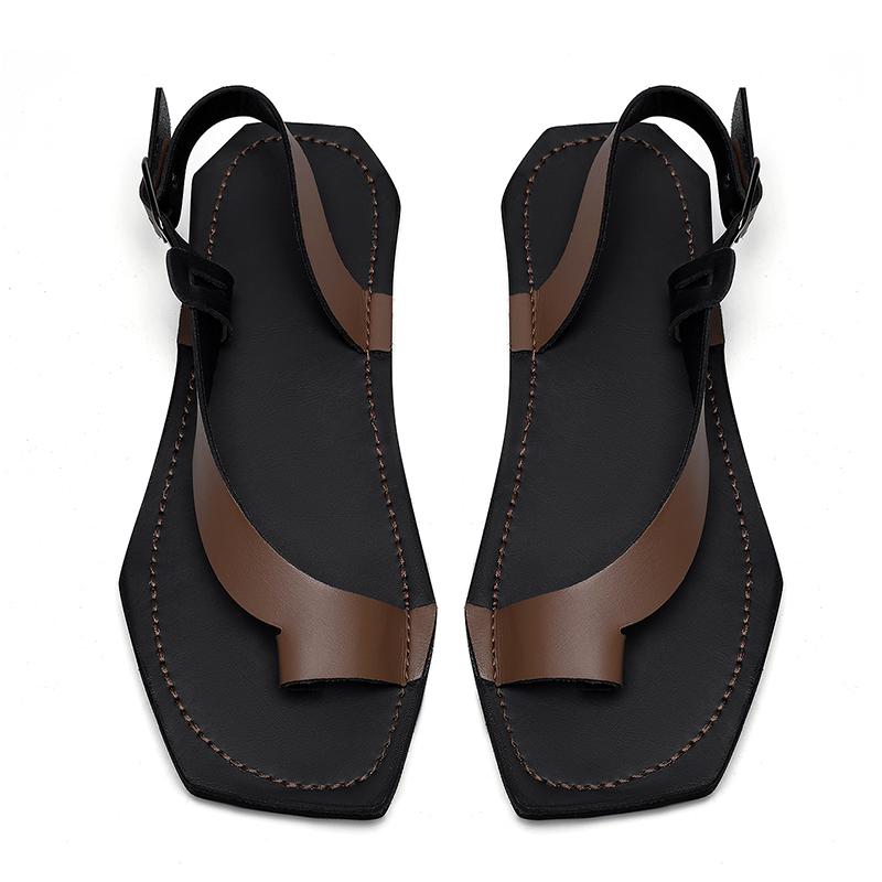 Fashion Leisure Walk Roman Flats 2025 New  Summer Men's Sandals Genuine Leather Male Casual Shoes Outdoor Men Open-toe Beach Shoes