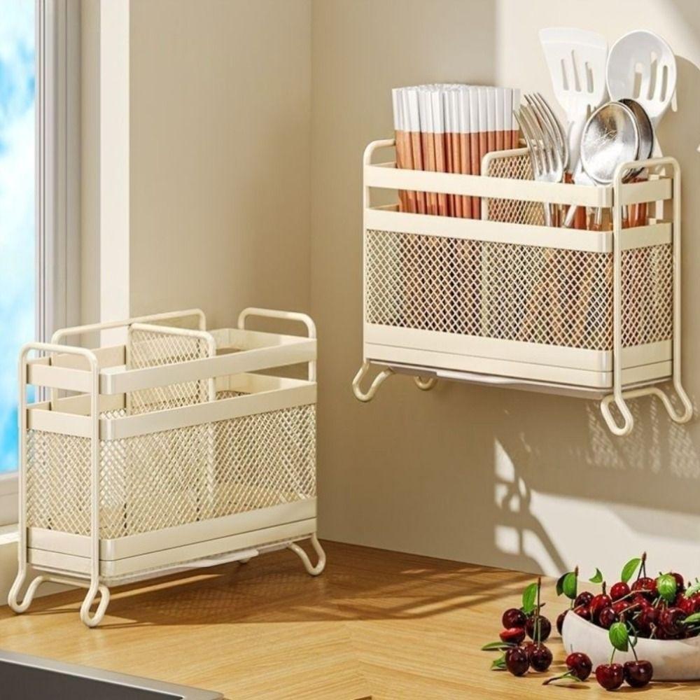 Multi Compartment Cutlery Draining Rack Wall Mounted Chopsticks Storage Holder Home Use
