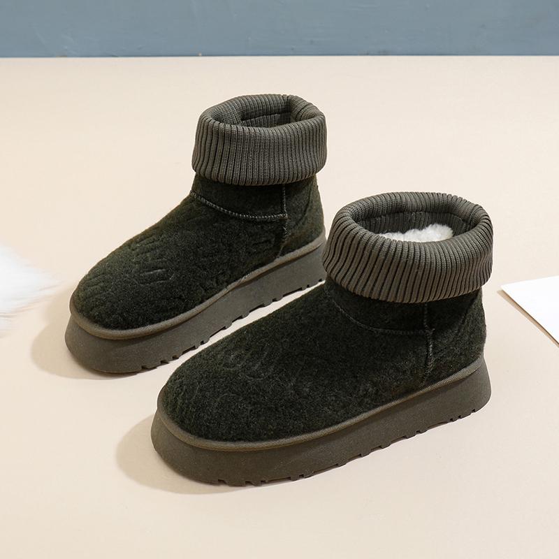 Fashion Shoes for Women 2024 New High Quality Slip On Mid-Calf Warm Women's Boots Solid Color Round Toe Flock Low-heeled