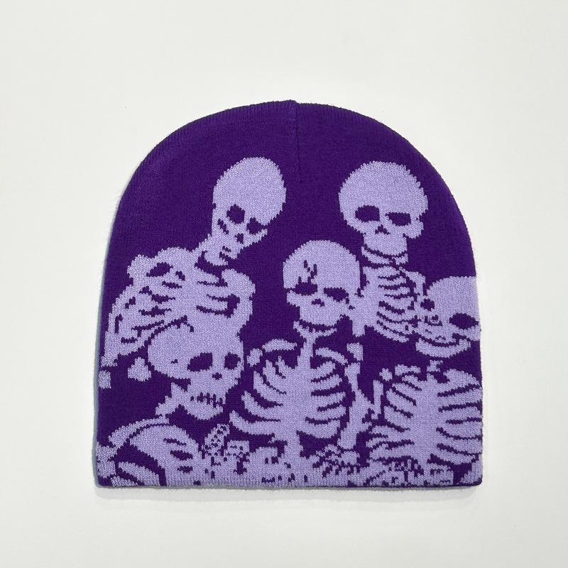 1pc Y2k Warm Beanie Cap,Street Skull Skeleton Beanie Winter Outfit,Suitable for Halloween,Christma,Outdoor Sports,Skiing Cycling