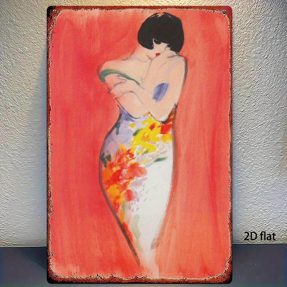 Плоская металлическая панель 2D, 1 штука, Абстрактный женский силуэт, жестяная роспись, художественное оформление в стиле ретро, 20x30cm（7.8x11.8inch）