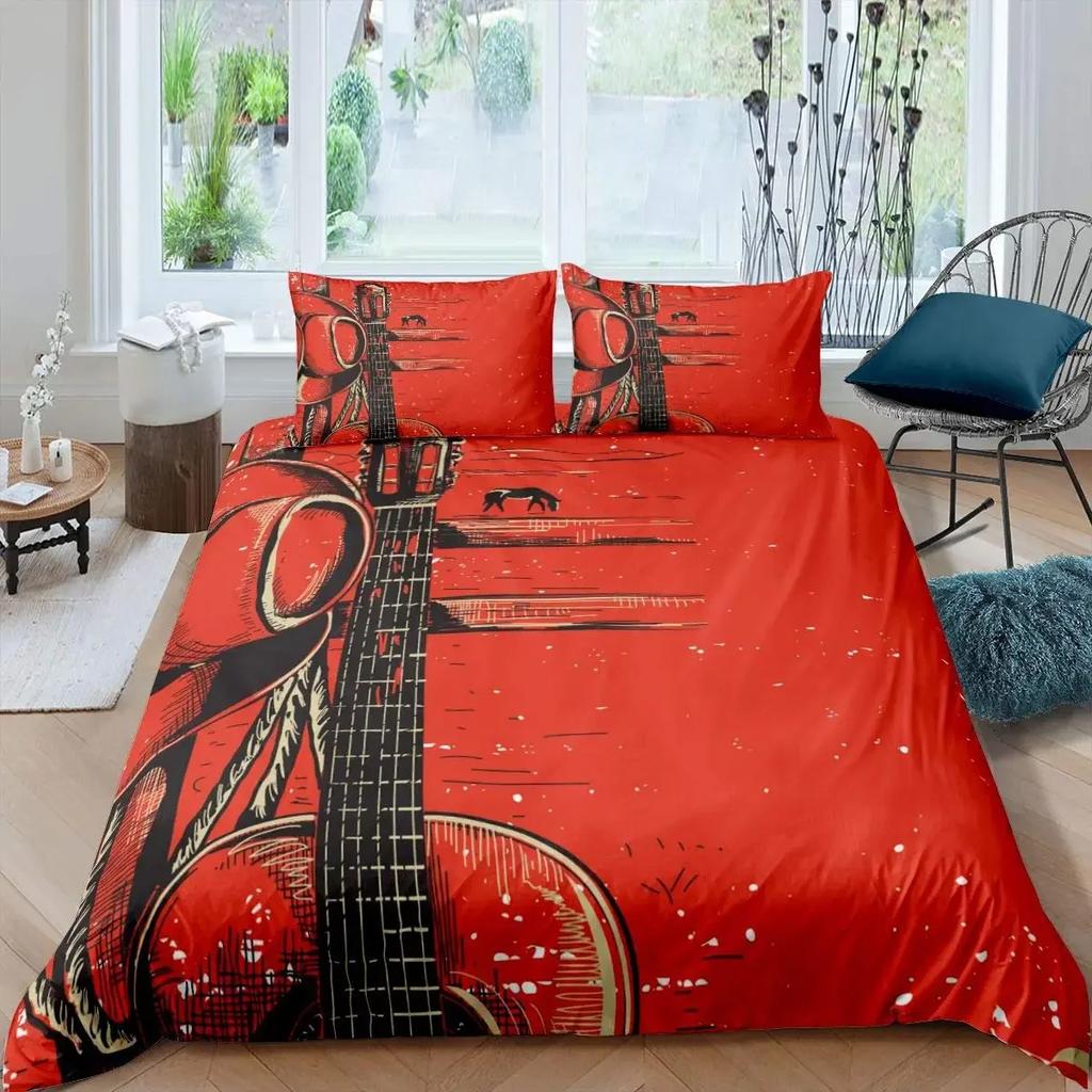 Western Cowboy Duvet Cover Set Vintage Farmhouse Bedding Set For Kids Boys Teens Queen Size Soft 2/3Pcs Polyester Quilt Cover