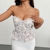 Women Sweet Style Floral Patchwork Lace Strapless Bandeau Corset Tube Top