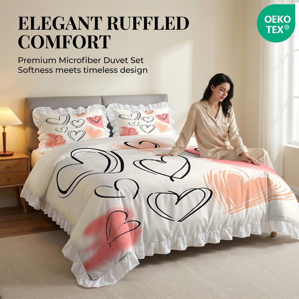 Small Fresh Lotus Leaf Lace Pink Quilt Set Washed Cotton Four Piece Set