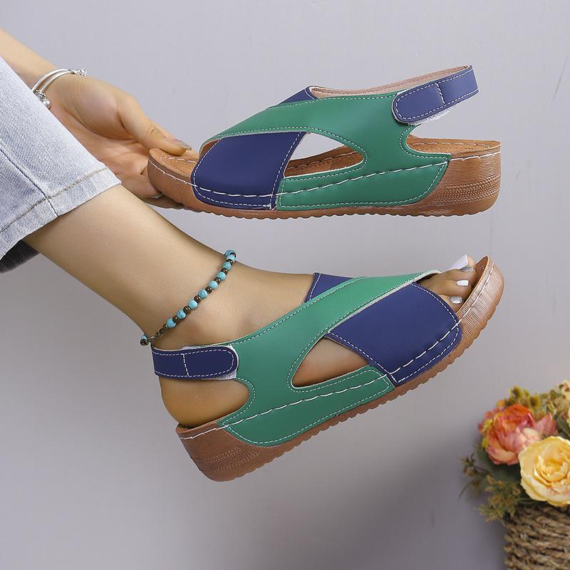 European, American Roman sandals women's new muffin bottom Velcro breathable open-toed beach sandals women in summer 2025