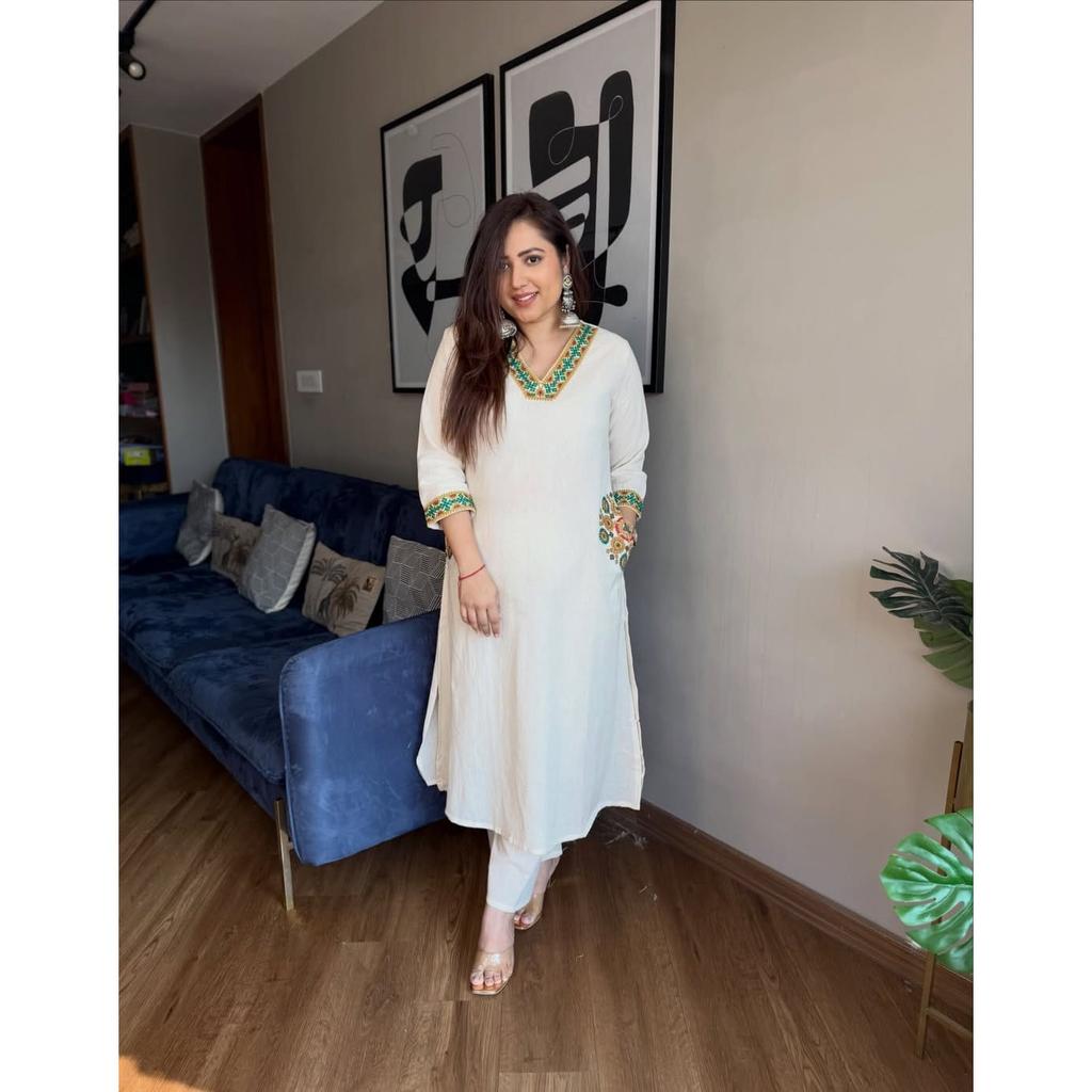 Bollywood Beautiful Cotton Flex Kurta Set Indian Designer Ethnic Kurti Pant Set