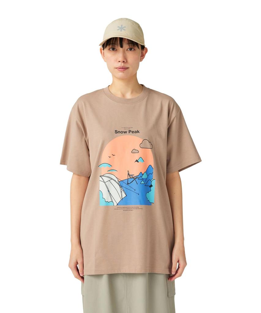 Snow Peak Camping Graphic Short and XXL T-Shirt TS-25AU008, Sleeve, Men's Women's, Beige,