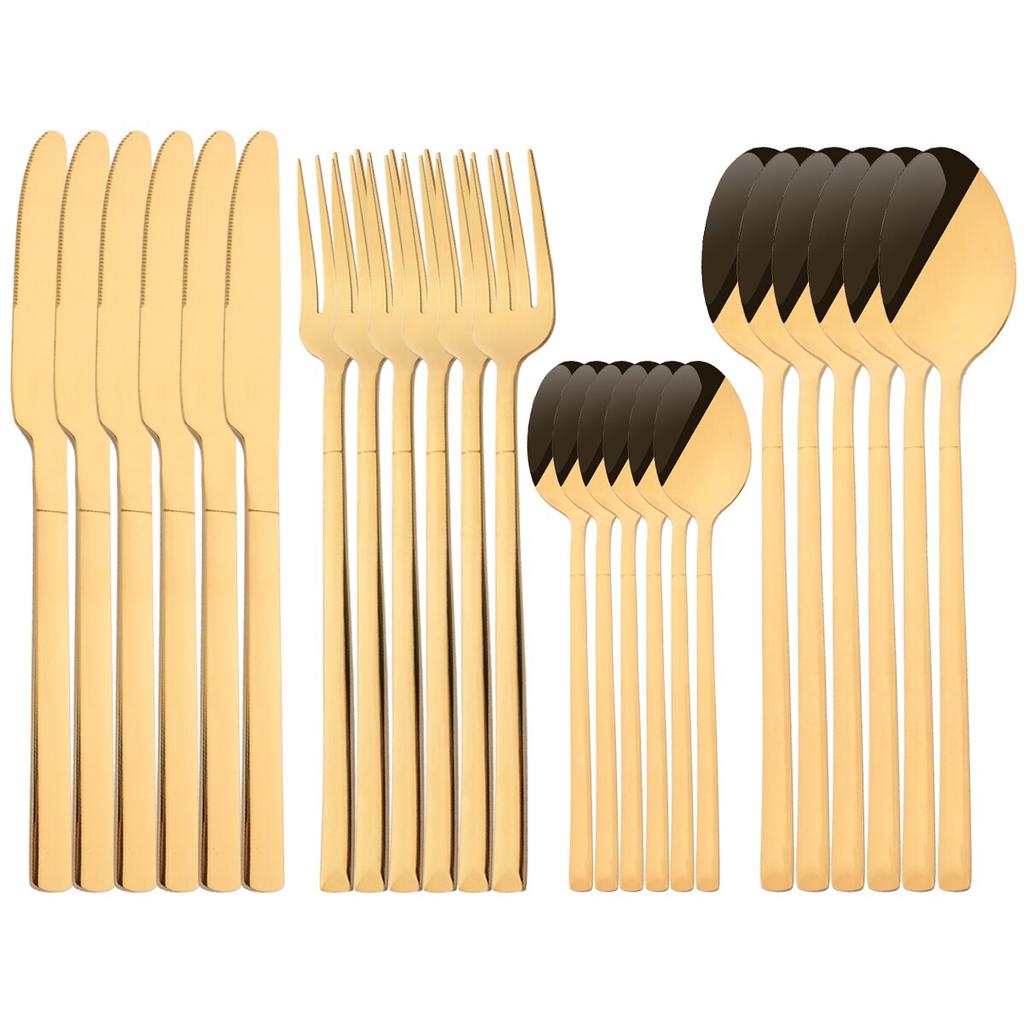 24Pcs Silver Cutlery Set Stainless Steel Dinnerware Set Knife Fork Spoon Dinner Set Kitchen Tableware Service for 6 Flatware Set