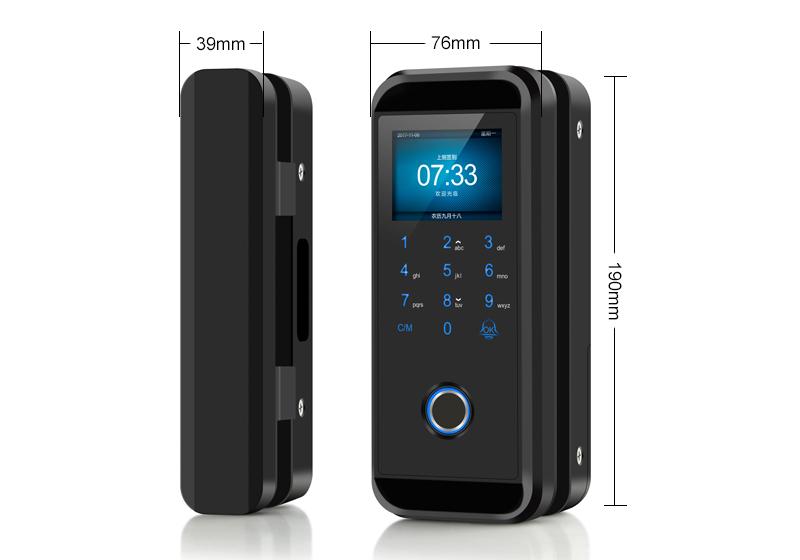 Keyless Biometric Glass Door Lock with Doorbell, Fingerprint RFID Password Lock for Commercial