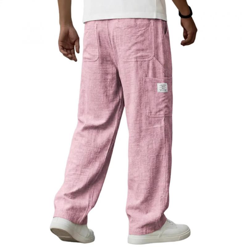 2026 Spring/Summer New Men's Solid Color Breathable Cotton-Linen Pocket Casual Trousers