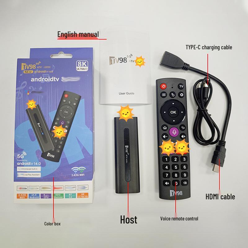 

4K HD Android 14 TV Box with Bluetooth Voice and Dual 5G WiFi - TV98 ATV Set-Top Box 8GB+128GB