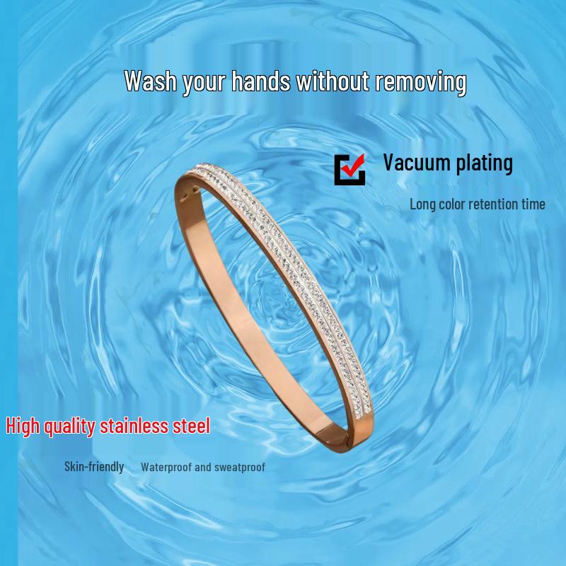 Unisex High-End Titanium Steel Bracelet with Double Row Diamonds - Versatile, Electroplated, and Non-Fading