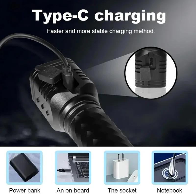 4LED outdoor ultra bright emergency flashlight with 3 lighting modes. Rechargeable aluminum alloy flashlight for work and hiking