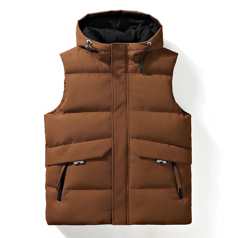 

Autumn/winter Hooded Waistcoat Men s Jacquard Loose Down Cotton Warm Padded Waistcoat Couple Vest XL коричневый