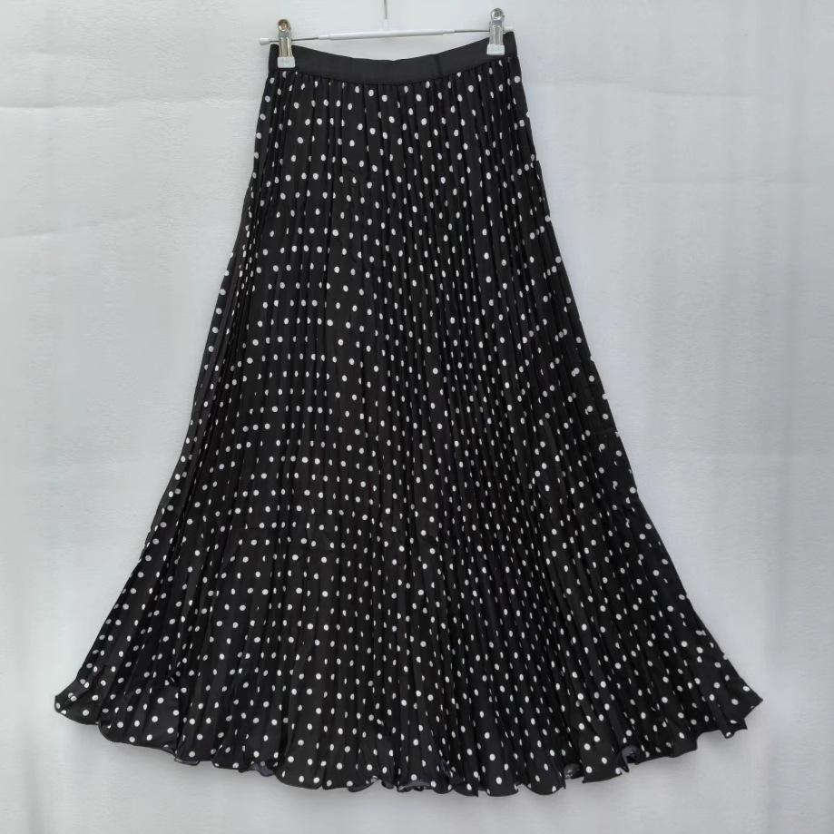 Chiffon Pleated Polka Dot Skirt Versatile High Waist Thin Wavy Skirt Temperament a Word Long Skirt