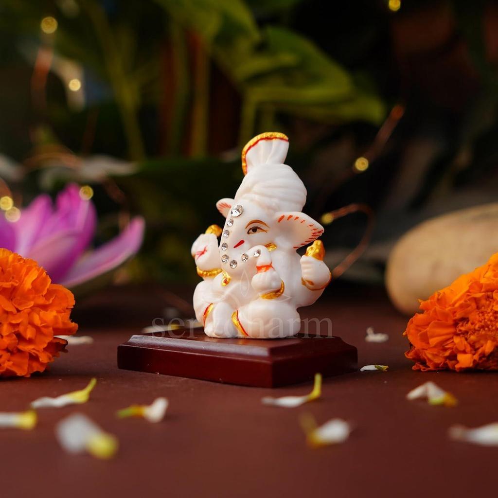 Pagri Ganesh Ji Murti Decorative Showpiece for Home Decor| Ganesh Idol for Car Dashboard Home Temple Office Desk Pooja Room