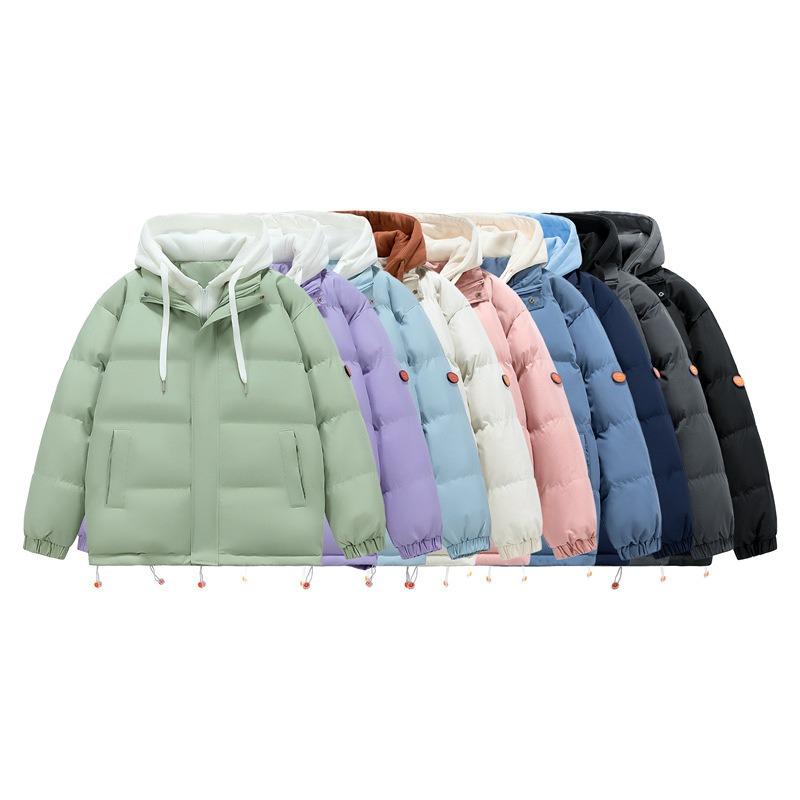 Cotton-padded Winter Cotton-padded Men's Thickened Fake Two-piece Coat Female Couple's Hooded Bread Suit Color