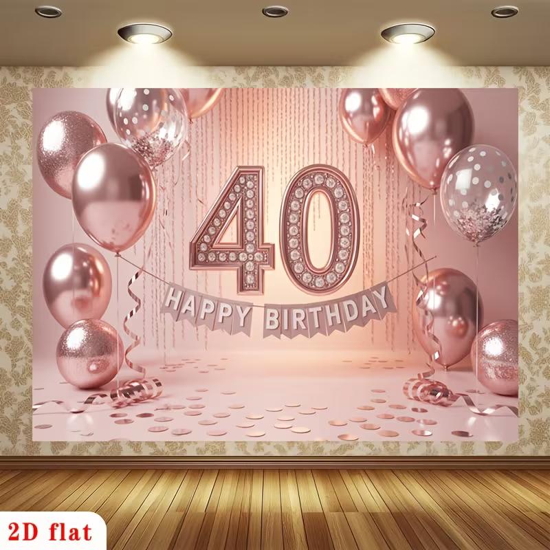 

2D Flat Printing Pink 40th Birthday Backdrop for Party and Photoshoot 47.2x31.5inch/120*80cm