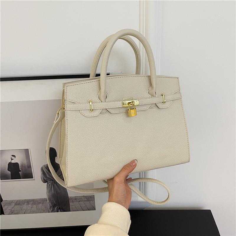New High-end Lychee Pattern Small Lock Platinum Bag Portable Shoulder Oblique Span Trendy Women's Bag