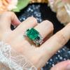 Fashion Vintage Lab Emerald Jewelry Sets For Women Princess Leaf Shape Zircon Necklace Ring Earrings Wedding Party Accessories
