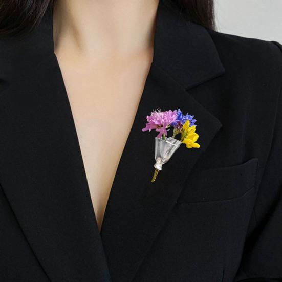2Pcs Artful Flower Vase Brooch Real/Dried Flower Holder Wearable Floral Lapel Pin Minimalist Art Brooch