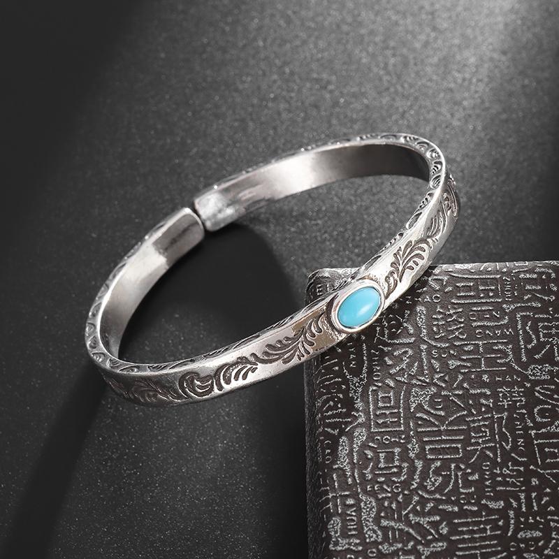Silver Feather Cuff Bracelet for Men Women Vintage Adjustable Bracelet Bangle Fashion Jewelry