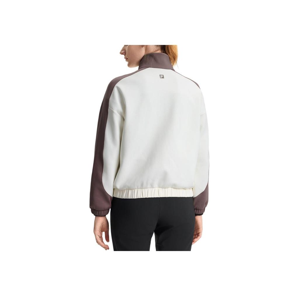 Fila Casual Stand Collar Long Sleeve Knit Jacket Women Jackets Vanilla-White A11W511506FIV