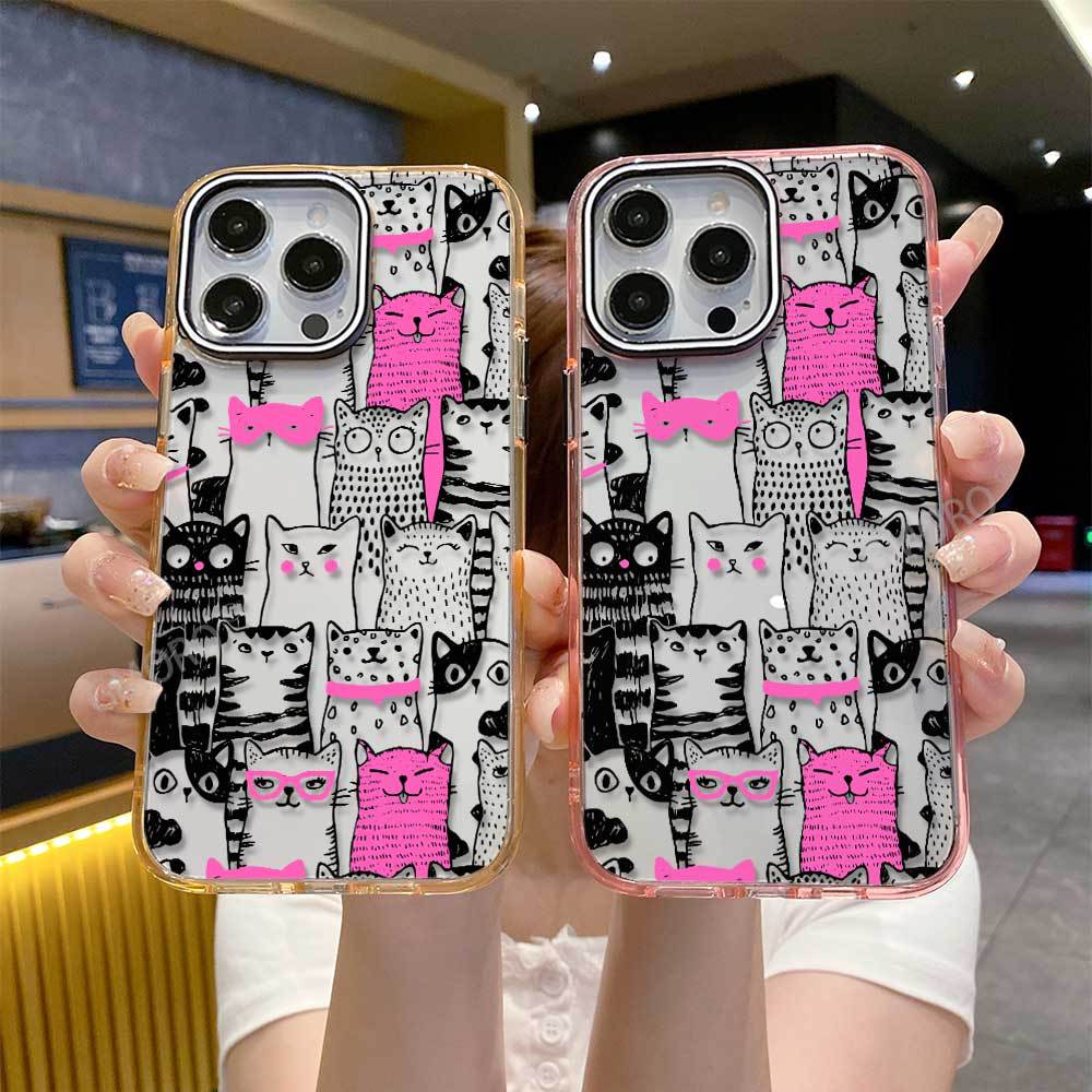 Cool cat stick figure painting iPhone17AIR transparent mobile phone case Apple 15Pro funny 16 does not collide