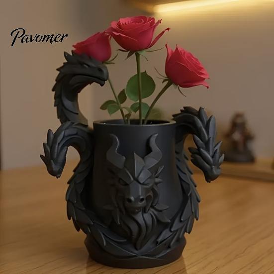 Detailed Relief Ornament Three-Headed Dragon Pen Holder, 3D Printed Fantasy Desk Organizer, Creative Birthday Gifts for Boys Realistic Scale