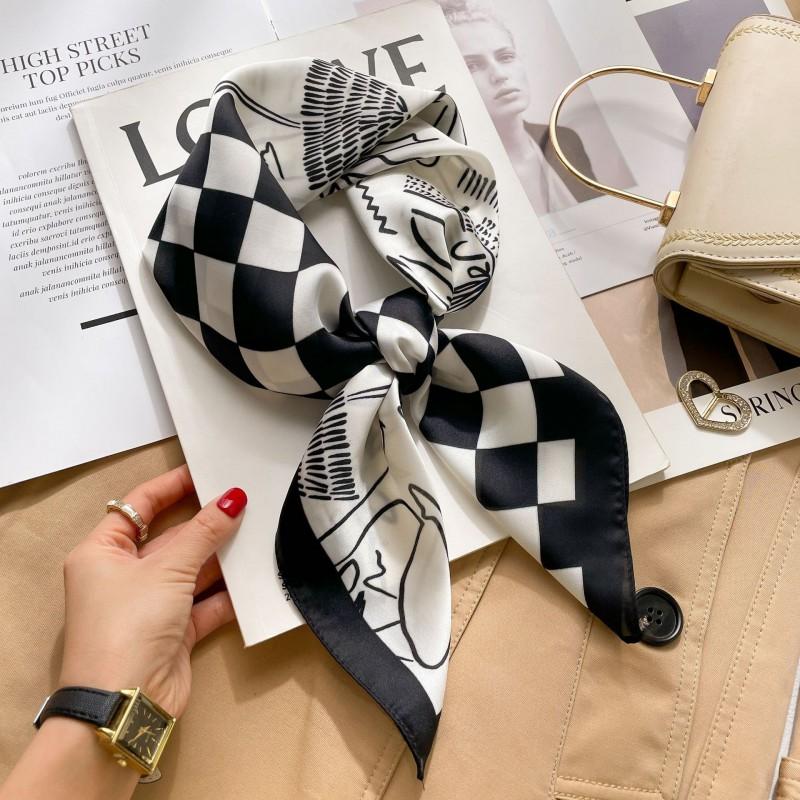 Elegant Silk-Like Square Scarf Women Korean Style Print Neck Lightweight 70x70cm Nylon Fashion Accessory